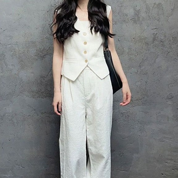 High Waist Wide Leg Pants Two-piece Suit Fashionable - Chic Angle